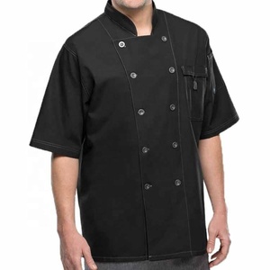 Veste de chef unisexe à manches courtes en polyester et coton, uniforme de restaurant et de bar, veste de chef - Product Image 1