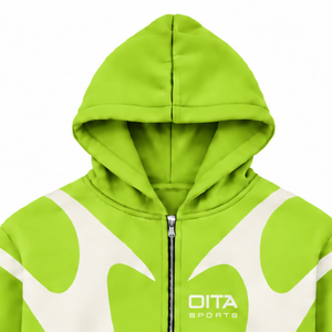 Lime Green Contrast Panel <b>Zip</b> Up <b>Hoodie</b> Men Streetwear Full Zipper Long Sleeve Casual Fleece Hooded Jacket With Side <b>Pockets</b> - Product Image 3