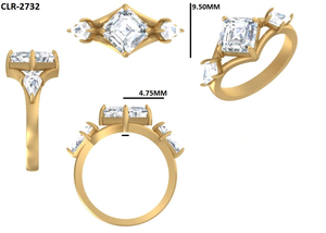 Bague de fiançailles solitaire à trois pierres en moissanite taille Asscher 2 carats, bijoux minimalistes en diamant pour femme en or jaune massif 14 carats - Product Image 6