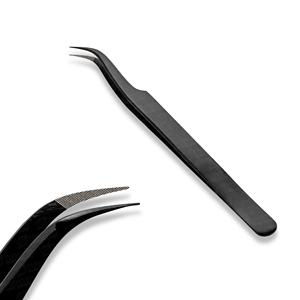 Pinzas de extensión de pestañas semicurvadas antiestáticas no corrosivas con agarre de diamante, herramienta de belleza de acero inoxidable puntiaguda - Product Image 4