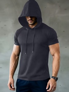 Camiseta con Capucha para Hombre, Corte Ajustado, Negra, 100% Poliéster, Transpirable, Informal, para Verano - Product Image 1