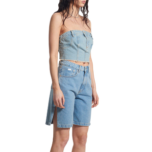 Top de Tubo de Verano Estilo Urbano Único y Moderno, Top de Mezclilla Plisado sin Mangas, Sexy y Vintage para Mujer, Colección 2026 OEM - Product Image 2