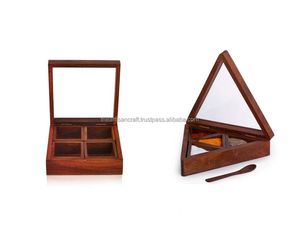 กล่องเก็บเครื่องเทศทำจากไม้ทรงสี่เหลี่ยมมีช่องใส่ของหลายช่องสำหรับใส่สมุนไพรและมาซาลาในห้องครัว - Product Image 3