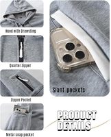 Survêtement zippé à capuche respirant pour homme, personnalisé avec strass, couleur unie décontractée, poches latérales, en polyester mi-lourd