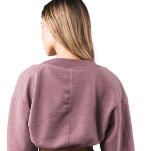 Women's Dusty <b>Rose</b> Cropped Sweatshirt Long Sleeve Open Front Casual Workout Gym Activewear Soft Lightweight Layering <b>Top</b> - Product Image 5