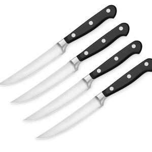 Juego de 4 Cuchillos para Carne de Alta Calidad con Hojas de Acero Inoxidable Pulido y Mangos Negros Resistentes con Remaches para Cortar Carne de Res - Product Image 1