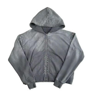 ชุดเซ็ตสองชิ้นสไตล์วินเทจสำหรับผู้ชาย Glory Customized ประดับด้วยคริสตัลเต็มตัว พิมพ์ลายบนเสื้อฮู้ด กางเกงวอร์มทรงจ็อกเกอร์ ล้างสีแบบแอซิดวอช ทรงขาบาน - Product Image 3