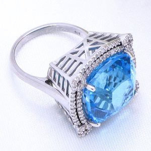Comprar lujoso anillo de joyería de mujer de plata de ley sólida 925 hecho a mano Topacio azul natural piedra preciosa diamante para boda IGI - Product Image 5