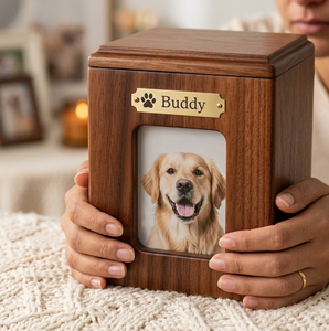 New Arrival Wooden Pet Urn with Photo Frame and Nameplate <b>Memorial</b> <b>Keepsake</b> <b>Box</b> for Dog or Cat Ashes From Viet Nam - Product Image 4