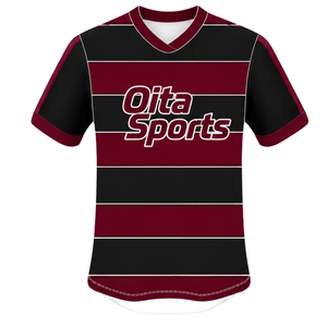 Dark Maroon <b>Black</b> <b>Short</b> Sleeve <b>Rugby</b> Uniform Set Crew Neck Striped <b>Rugby</b> Jersey Drawstring <b>Shorts</b> Athletic Performance Training - Product Image 2