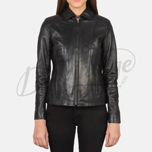 Premium Women Black Real <b>Leather</b> <b>Jacket</b> Classic Shirt Collar Slim Fit Soft Sheepskin Casual Office Wear <b>Leather</b> Coat - Product Image 3