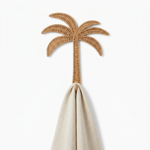 Gancho de Pared de Ratán Hecho a Mano con Forma de Palmera, Fabricante OEM ODM, Colgador Decorativo Personalizado para Abrigos, Toallas y Llaves, Venta al Por Mayor - Product Image 1