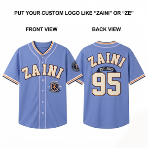Maillot de baseball pour homme ZAINI, jersey premium uni, maille polyester premium 180 GSM, bleu clair, marine, blanc, logo personnalisé, fermeture à boutons - Product Image 1