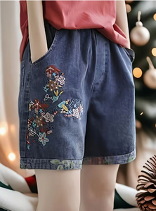 Shorts de Mezclilla para Mujer TRIBON SPORTS, Corte Ajustado, Cintura Alta, Lavado a la Piedra, Secado Rápido, Bordado de Estrellas, Casuales, de Verano - Product Image 3