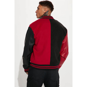 Veste universitaire bicolore rouge et noir avec bordure rayée et logo personnalisé - Product Image 2