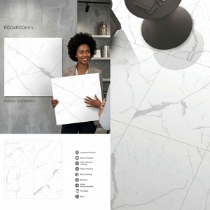 Carreaux de sol en porcelaine numérique brillante Royal Satvario 600x600mm 8mm d'épaisseur avec garantie de 5 ans pour hôtels et villas - Product Image 1