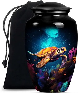 Urne funéraire en forme de tortue de mer noire pour cendres humaines, design corail océanique coloré, grande urne en aluminium de 200 cm³ avec sac gratuit - Product Image 1