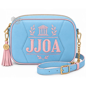 กระเป๋าคาดลำตัวทรงเรขาคณิต JJOA Jack Jill of America สีน้ำเงิน แบบขายส่ง รับสั่งทำ พร้อมซิปปักลายและสายโซ่ - Product Image 1
