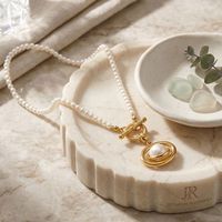 Collier de perles en gros, collier avec pendentif en acier inoxydable doré pour femmes
