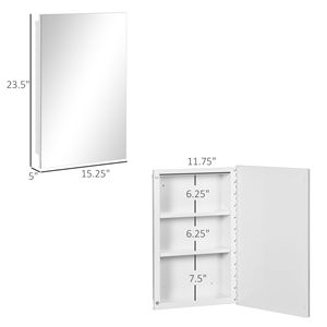 Gabinete de Baño Blanco de Una Puerta, Montado en la Pared, con Espejo y Estantes de Almacenamiento - Product Image 3