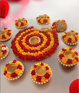 Handmade Rangoli Set Floral Mats With Tea Light Holder for Festive Home Decor Wedding Gift Tea Party Decor Diwali Gift - Product Image 1