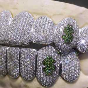 Grillz dentaire personnalisé glacé, Moissanite VVS taille brillant, micro-incrustation, Argent 925 plaqué rhodium, style Hip Hop, bijoux corporels unisexe - Product Image 6