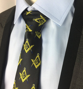 Corbata Masónica de la Logia Azul, Negra y Dorada, Material Personalizado, Bordado a Máquina, Regalia Masónica, Servicio OEM - Product Image 6