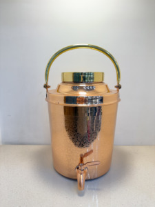 Premium Portable <b>Copper</b> Water Dispenser Tank 8L Laser Etched Floral Ayurvedic Matka Camper with Brass Carry <b>Handle</b> Leakproof Tap - Product Image 6