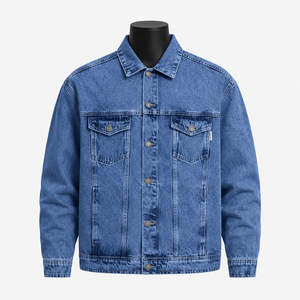 Veste en jean bleu délavé vintage pour homme, veste en jean classique en coton, streetwear décontracté, fabricant OEM ODM - Product Image 1