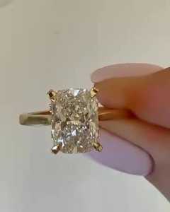 Anillo de compromiso con diamante cultivado en laboratorio de corte cojín de 3 quilates, oro de 14K, banda nupcial solitaria con arco oculto en forma de media luna para mujer, precio de fábrica - Product Image 4