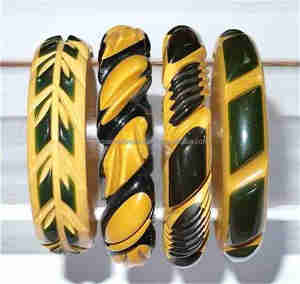 Brazaletes de resina con curvas onduladas verdes para mujer, accesorios únicos con estilo, diseño de patrón artístico, bodas, otros con perlas - Product Image 2