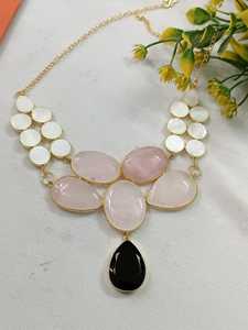 Natural Stone <b>Necklace</b> with Handmade Brass Ethnic Statement Jewellery for Women Gold Plated <b>Fashion</b> <b>Necklace</b> Wholesale - Product Image 3
