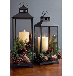 Lanterne décorative en fer noir mat style ferme avec poignée, éclairage d'appoint moderne et écologique en métal pour la maison - Product Image 2