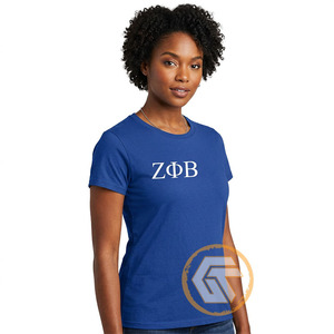T-shirts décontractés pour femmes GREEK TREASURES Zeta Phi Beta Sorority, 100 % coton de haute qualité, col rond, respirants, brodés, manches courtes - Product Image 1