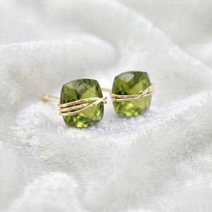 Handmade Geometric <b>Cushion</b> Cut Dyed Ruby Wire Wrapped Stud Earrings Dainty Jewelry in 18K Gold Plated - Product Image 6