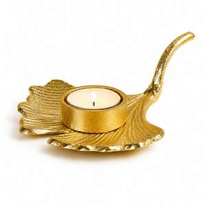 Porte-bougie en métal doré de luxe en forme de feuille de Ginkgo, style nordique moderne, centre de table pour salon, salle à manger, décoration et fête - Product Image 6