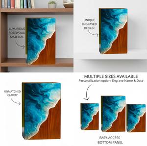 Urna de Resina con Diseño de Olas Oceánicas, Caja Conmemorativa Hecha a Mano con Madera y Epoxi Azul Profundo - Product Image 2