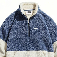 Sweat-shirt à demi-zip en polaire pour homme, col montant, coupe oversize, décontracté, hiver, polaire sherpa, bleu et blanc