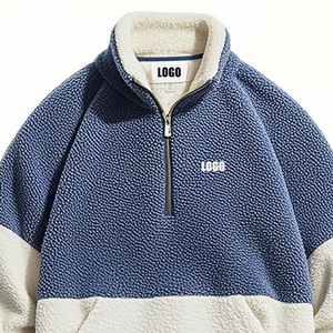 <b>Men's</b> Color Block Fleece <b>Half</b> <b>Zip</b> Sweatshirt Stand Collar Oversized Casual Winter Sherpa Fleece <b>Jacket</b> Blue White - Product Image 2