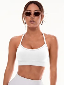 Women Seamless Ribbed Sports Bra Strappy Backless Gym Yoga Fitness <b>Crop</b> <b>Top</b> High Stretch Moisture Wicking Activewear Bra - Product Image 2