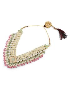 Women's Gold Plated Ethnic Jewelry Set with Imitation Pearl Necklace Earrings <b>Ring</b> for Wedding & Party - Product Image 4