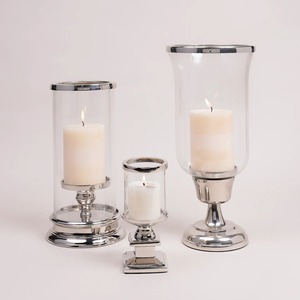 Stainless Steel Candleholder Set Clear Glass With Silver Base For Home Decoration Wedding Table Centerpiece - Product Image 1