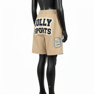 Chaqueta cortavientos para mujer, ligera, de nailon, color beige caqui, con paneles en zigzag, parche de chenilla, logotipo personalizado, pantalones cortos para mujer - Product Image 5