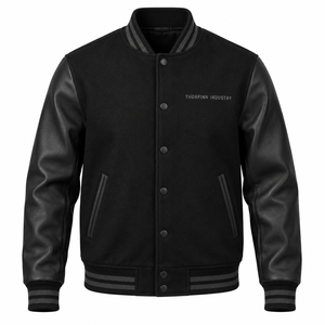 Blouson universitaire d'hiver pour homme en laine à capuche, style urbain, imperméable, avec empiècements en toile, couleur blanc uni, personnalisable avec logo, très demandé - Product Image 1