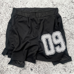 Black Mesh Basketball <b>Shorts</b> With Number 09 Print Elastic Waist Unisex Adult Breathable Sport Wear - Product Image 1