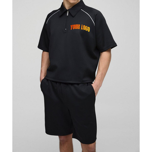 Ensemble d'été personnalisé pour hommes : T-shirt et short à taille élastique, motif uni imprimé sérigraphié, tenue de sport ajustée - Product Image 1