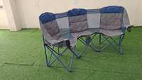 Chaise de camping de luxe moderne 3 places en acier inoxydable Huy Gia CC09, mobilier d'extérieur portable en tissu polyester, charge maximale 480 kg