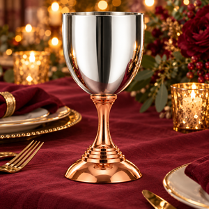 Gobelet à vin en acier inoxydable avec base en or rose, verres à pied en métal incassables, vaisselle de luxe moderne - Product Image 6