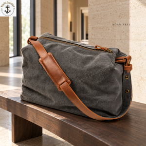 <b>Charcoal</b> Waxed Canvas Duffel <b>Bag</b> with Padded Shoulder Strap | Washed Travel Weekender Luggage with Zipper and Metal Hardware <b>Bag</b> - Product Image 2