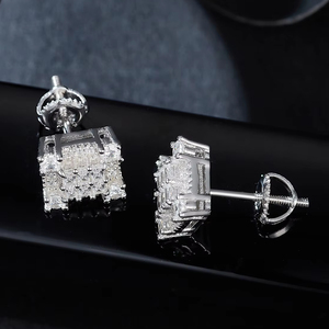 Mens <b>Moissanite</b> Rectangular Stud <b>Earrings</b> 925 Silver Baguette Diamond Cluster Iced Out Luxury Fashion Jewelry Gift For Men Daily - Product Image 3